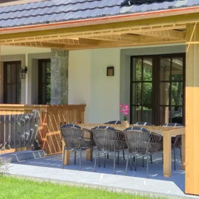 Luxury Villa at Lake Bohinj, Slovenia. Enjoy on a sunlit terrace.
